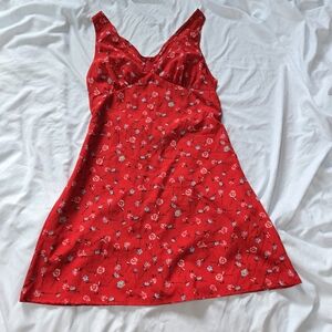 SHEIN Red Floral Patterned Sleeveless V-neck Tie Back Mini Dress